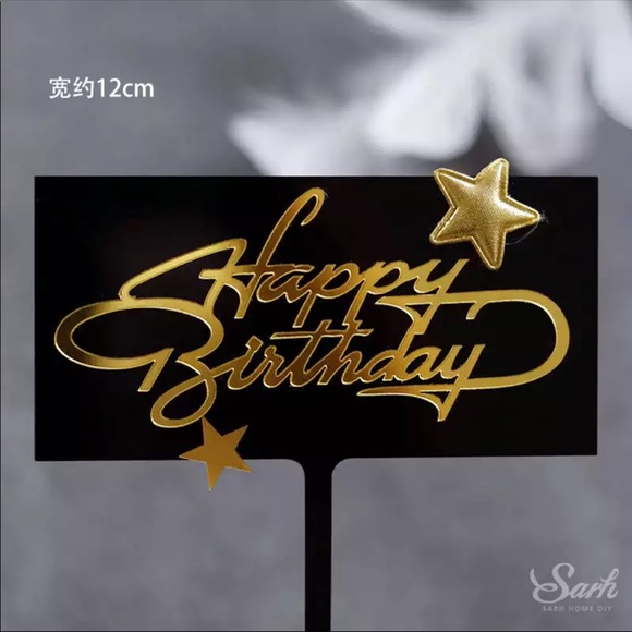 Party Supplies Happy Birthday Cake Topper Black And Gold Poshmark
